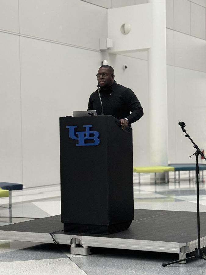 Sly Gittens on stage at University at Buffalo