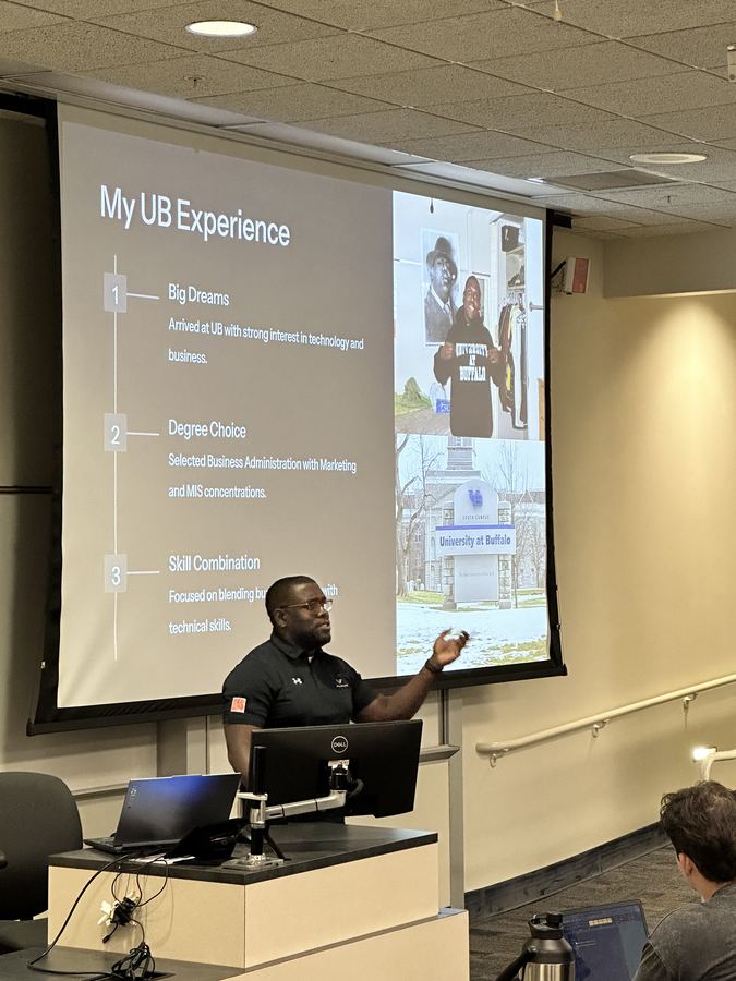 Sly Gittens guest lecturing on his UB experience and career path